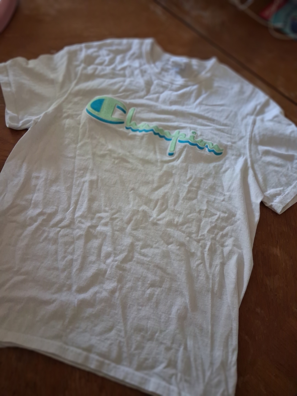 Champion White Tee with Blue and Red Label